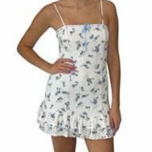 NWT: Altar’d State Size Large: Ivory/Blue Woman’s’s Eyelet Floral Mini Dress